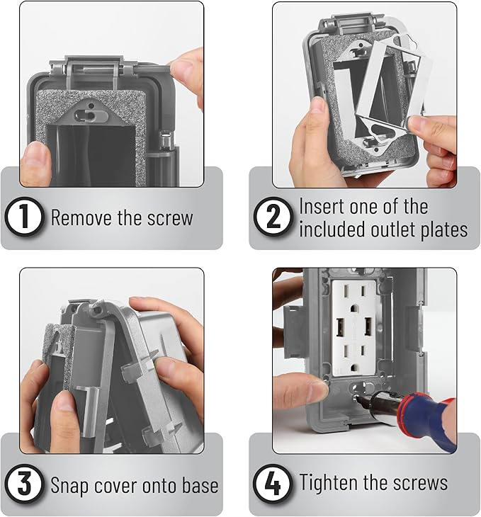 Bates- Weatherproof Electrical Outlet Cover, 1-Gang, Gray Outdoor Outlet Cover Weatherproof Outlet Cover Box, Outdoor Plug Cover - Image 8