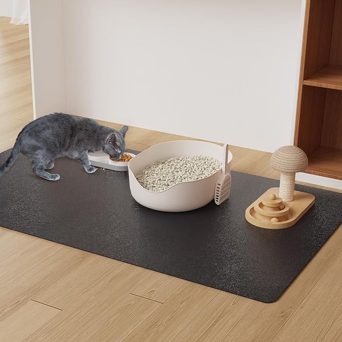 3'×5' Black Floor Protector for Home, Waterproof No Spill Vinyl Floor Desk Mat for Office, Plastic Easy Cleaning Area Mat for Hardwood Floor, Kitchen, Pet Feeding Area by Unknown