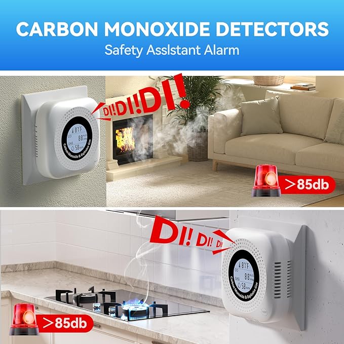 Gas Leak Detector 4-in-1 for Carbon Monoxide Detectors Methane and Propane Alarm Temperature and Humidity Monitor, Suitable for Home, Kitchen, RV, Hotel, Travel - Image 2