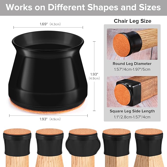 24PCS Upgraded Silicone Chair Leg Floor Protectors for Hardwood Floors, Furniture Sliders for Chair Legs, Felt Bottom Furniture Pads, Anti-Slip Round&Square Cap Covers to Scratch and Reduce Noise - Image 2
