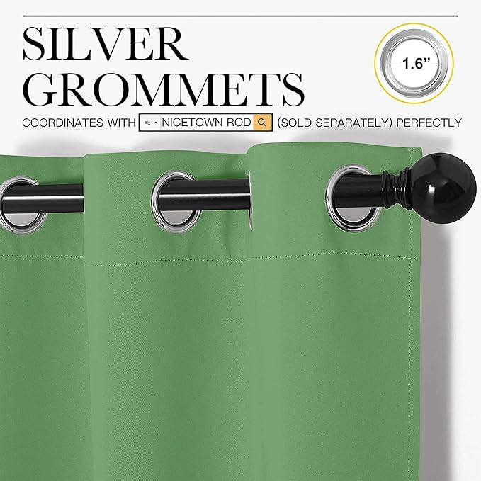 NICETOWN Blackout Curtain Blind for Bedroom, Single Panel, W42 x L45 inches, Forest Green, Thermal Insulated Grommet Blackout Room Darkening Drape/Drapery - Image 2
