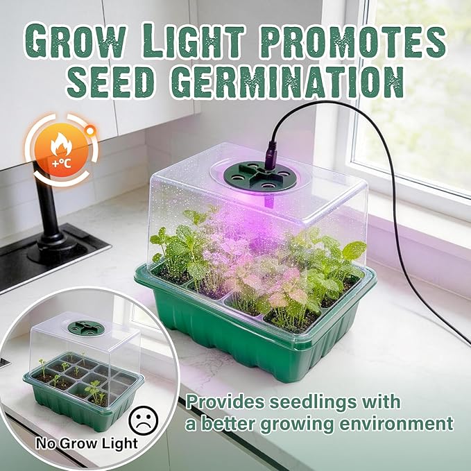 6 Pack Seed Starter Kit with Grow Light 72 Cells Plant Starter Trays with 3.9 Inch Adjustable Humidity Dome Reusable Indoor Plant Germination Tray for Gardening - Image 3