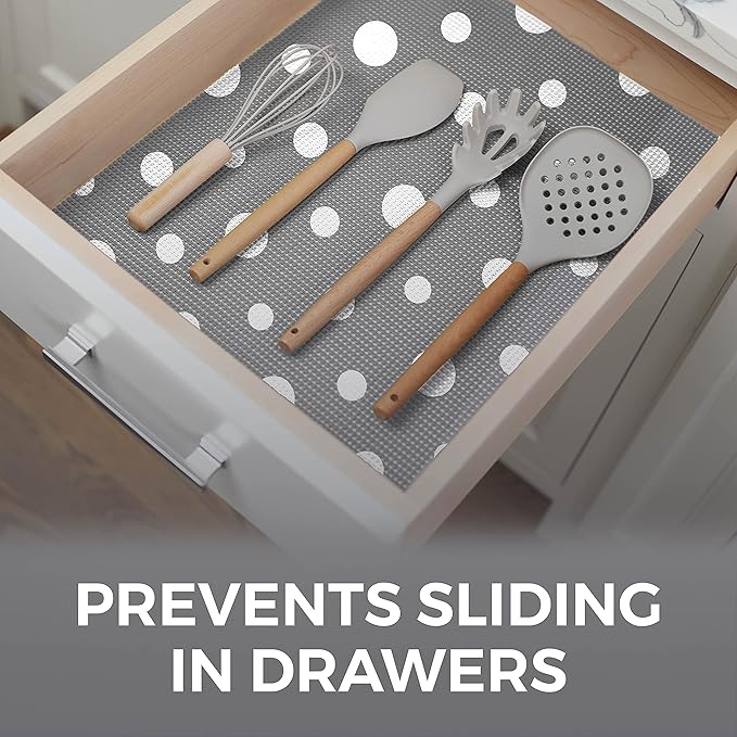 HOME GENIE Shelf Drawer and Cabinet Liner, Durable with Strong Grip, 17.5 in x 20 FT, Non Adhesive Liners Protect Kitchen Cabinets and Cupboard, Bathroom Drawers and Shelves, Desks, Dots Gray White - Image 3