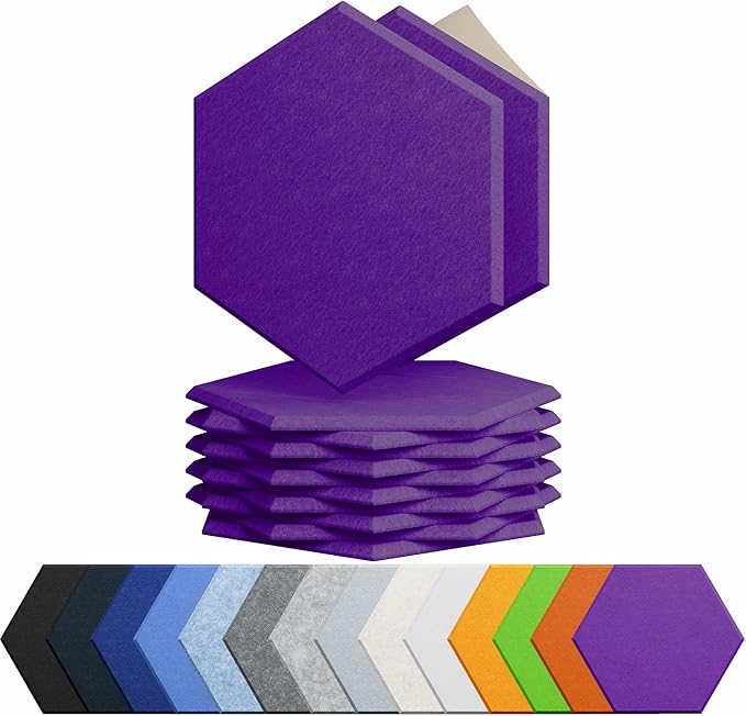 12 Pack Acoustic Panels Self Adhesive Sound Proof Foam, High Density Sound Acoustic Panel, 12X10.23X0.4 Inch Hexagon Panels in Home, Office, Reccording Room, Studio,and more(Violet) by Amantech