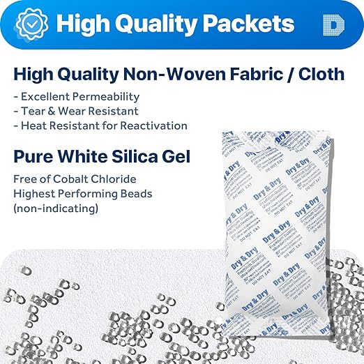 Dry & Dry 300 Gram [2 Packets] Silica Gel Packets Desiccants, Silica Packets - Rechargeable Silica Gel Packs, Desiccants Packets, Silica Gel - Image 3