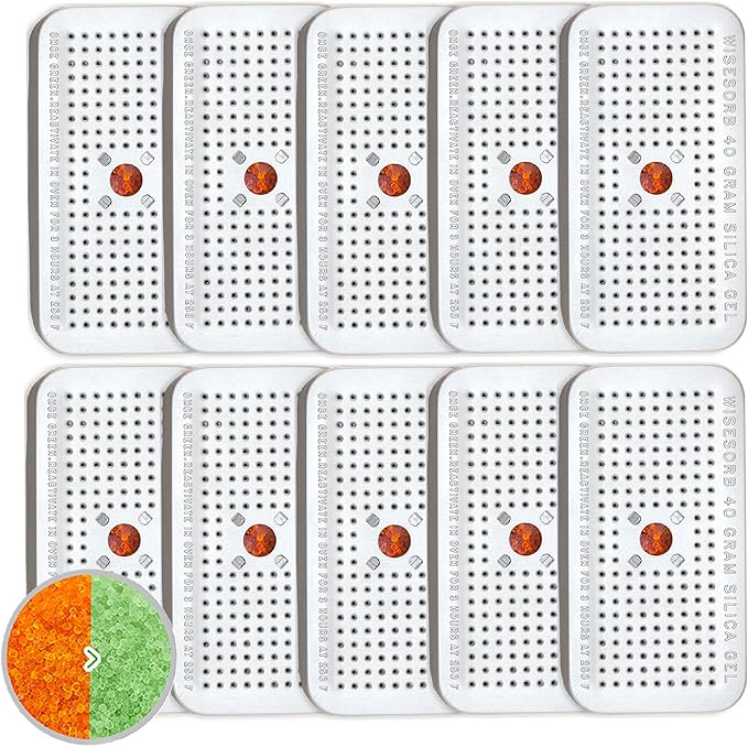 40 Gram Pack of 10 Silica Gel Canister, Gun Safe Dehumidifiers (Orange to Green), Reusable Desiccant Moisture Absorber for Car, Closet by Wisesorb