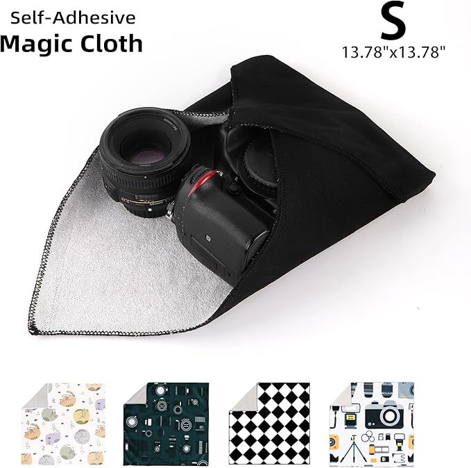 Camera wrap, Protective Wrap, Magic Self-Adhesive Cloth, 13.78"x13.78" Anti-scratch Soft cloth with a sticky for tech gear, Lens pouches, Folding, Washable,Black - Image 2