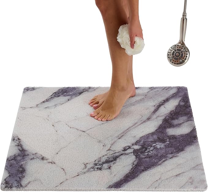 Square Shower Mat - Non Slip Shower Mats for Inside Shower - Extra Large 31x31 Shower Floor Mat Non Slip - Square Bath Mat for Shower - Secure Anti Slip Loofah Shower Bath Mat (31x31 Blue Grey) by ENKOSI