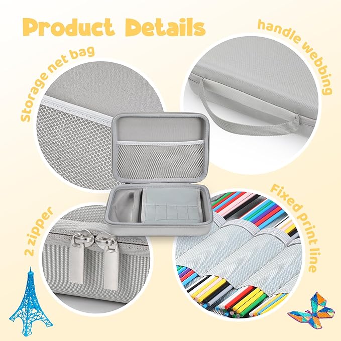 Case Compatible with 3Doodler Start+ Essentials for 3D Pen Set for Kids, Carrying Holder Fit for Printing Pens, Storage Organizer for Printing Filament Refill, Micro-USB Charger (3D-05-Grey) - Image 6