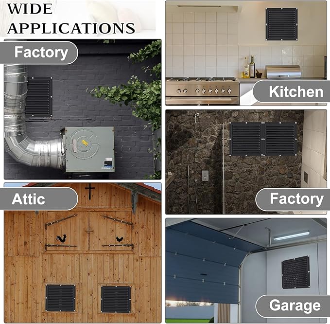 2 Pcs 12" x 12" Gable Vent Shed Attic Vent with Screen Mesh Square Metal Vent Covers Vent Grille for Exterior Door House Attic Garage Ceiling, Boost Ventilation and Guard Against Moisture (Black) - Image 5