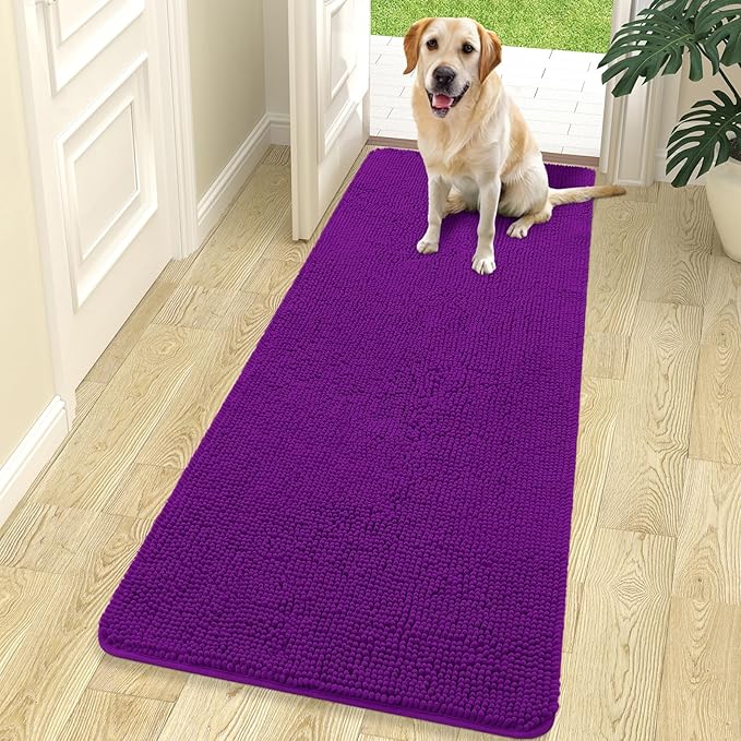 OLANLY Dog Door Mat for Muddy Paws 70x24, Absorbs Moisture and Dirt, Absorbent Non-Slip Washable Doormat, Quick Dry Chenille Mud Mat for Dogs, Entry Indoor Entryway Carpet for Inside Floor, Purple by OLANLY
