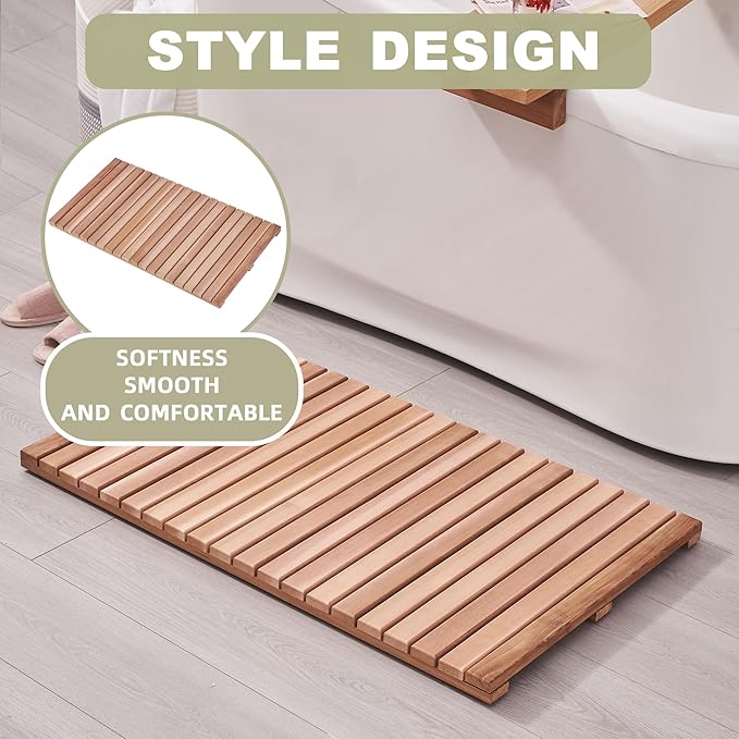 bingaai Cedar Wood Bath Mat 40"×23.6", Cedar Wooden Bath Mats, Wood Shower Stall Mat Non-Slip for Bathroom Bathtub Spa Sauna Garden Home, Wooden Floor Mat Large for Indoor and Outdoor - Image 4