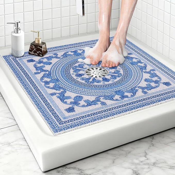 Square Shower Mat Non Slip: 24x24 Inch Extra Large Shower Mats with Drain Hole in Middle -Anti Slip Shower Mats for Inside Shower -Loofah Shower Floor Mat Bath Mat for Shower Stall Bathtub Elderly - Image 8