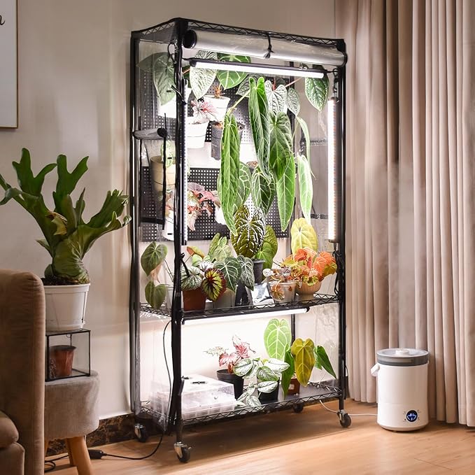 Bstrip Indoor Greenhouse Cabinet with Pegboard, Indoor Greenhouse with 4 Pack 96W Full Spectrum Grow Light for Indoor Plant, Foliage Plants, 29.5"x13.8"x59" by Bstrip