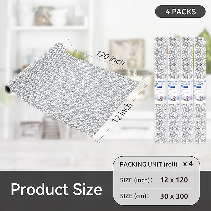 FIFTY FEET 12"x120" Non-Adhesive Shelf Liner for Kitchen Cabinets and Drawers, Washable Non-Slip PVC Cabinet Liner (Black Floral)(4 Roll) - Image 5