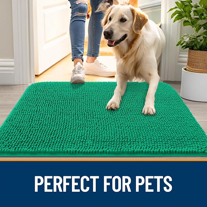 OLANLY Dog Door Mat for Muddy Paws 24x16, Absorbs Moisture and Dirt, Absorbent Non-Slip Washable Doormat, Quick Dry Chenille Mud Mat, Entry Indoor Entryway Carpet for Inside Floor, Emerald Green - Image 6