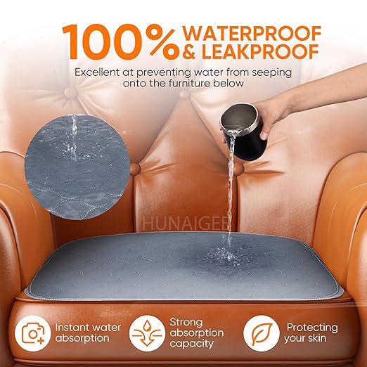 Waterproof Chair Pads for Incontinence Absorbent Seat Protector Pads for Adults Chucks Pads Washable Chair Protector Pads for Chairs Bed Adults, Elderly, Kids & Pets Gray 21"X22"4 Pack - Image 2