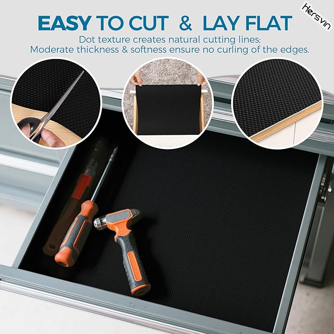 Hersvin Shelf Liners, 12 in x 20 ft Kitchen Drawer Mats, Non-Adhesive EVA Cupboard Protector, Cabinet Lining (Black Dot) - Image 5