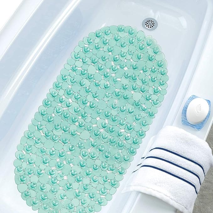 WELTRXE Pebbles Bathtub and Shower Mat Non Slip, Oval Bath Mats for Bathroom Tub Washable with Suction Cups, Drain Holes, BPA Free, 27 x 14 Inch, Dark Green - Image 7