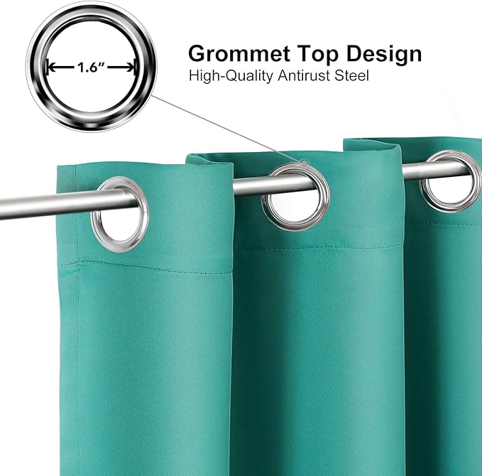 ChrisDowa Room Darkening Curtains 102 Inches Long 2 Panels Set for Living Room, Grommet Thermal Insulated Blackout Curtains for Bedroom (Teal, 52 x 102 Inch) - Image 2