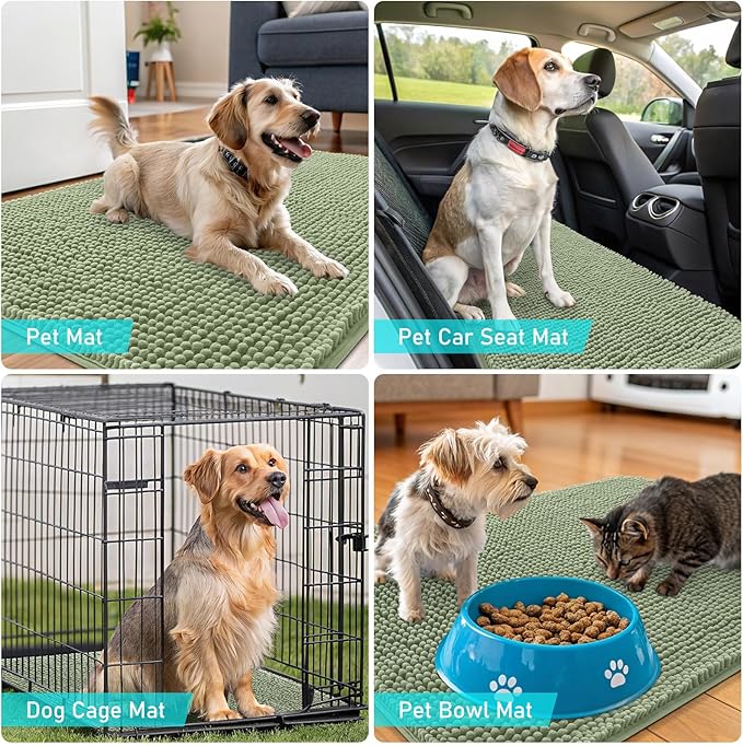 OLANLY Dog Door Mat for Muddy Paws 54x32, Absorbs Moisture and Dirt, Absorbent Non-Slip Washable Doormat, Quick Dry Chenille Mud Mat for Dogs, Entry Indoor Entryway Carpet for Inside Floor, Sage Green - Image 7