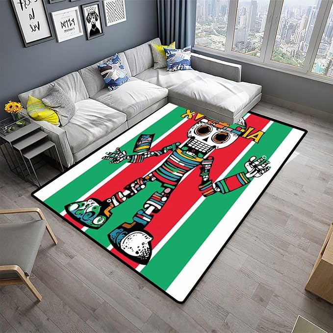 Wall-to-Wall Carpeting, Skull Robot Pattern Printing Non-Slip Area Rugs Fade Resistant, Flame Resistant, Quick Dry, Stain Resistant, Waterproof Floor Carpet for Living Room Bedroom, 60 x 96 Inch - Image 2