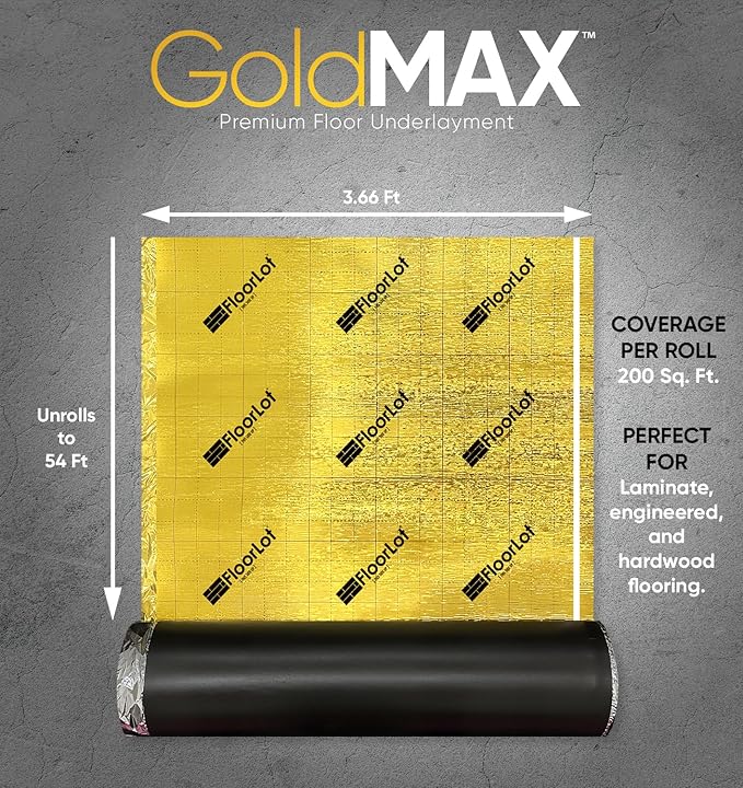 GoldMax Premium Floor Underlayment - 200 sqft Roll - 3mm Thick - with Moisture Barrier - Image 3