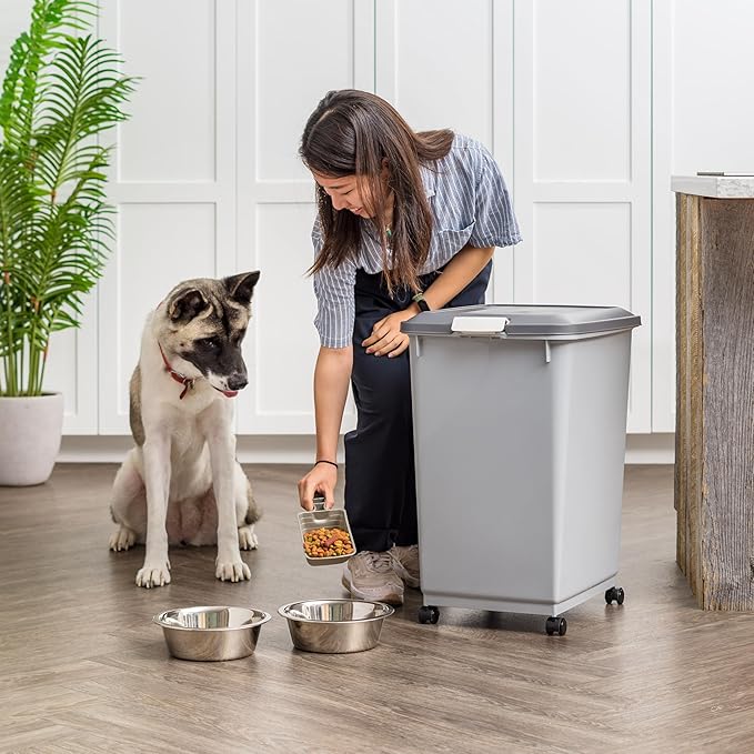 IRIS USA Dog Food Storage Container 54 lbs, 2-Pack with Wheels, Airtight Lid, 2-Cup Scoop, Double Pet Food Storage, Built in Scoop Storage in Lid, Versatile Pet Food Bin, Portable, Gray/Dark Gray - Image 10