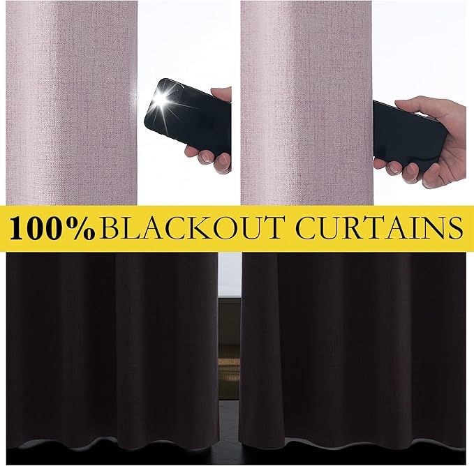 NICETOWN Pink Vintage Linen 100% Blackout Curtains for Living Room, Thermal Insulated Curtains 84" Long, Noise Reducing Window Treatment Drapes for Hall Room, 42" Wide Per Panel, Set of 2 - Image 4