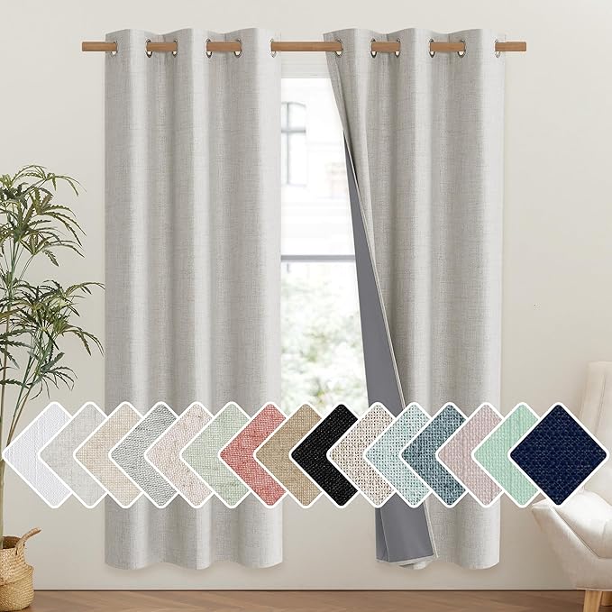 NICETOWN Snowbound Vintage Linen 100% Blackout Curtains for Classroom, Thermal Insulated Curtains 72" Long, Noise Reducing Window Treatment Drapes for Gym Room, 42" Wide Per Panel, Set of 2 by NICETOWN