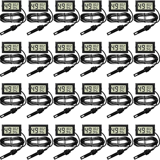 Weewooday Mini Digital Temperature Humidity Meters Gauge with Probe Gauge LCD Fahrenheit Display Thermometer Hygrometer for Incubator Reptile Plant Greenhouse Chicken Coop Garden(Black, 24 Pieces) by Weewooday