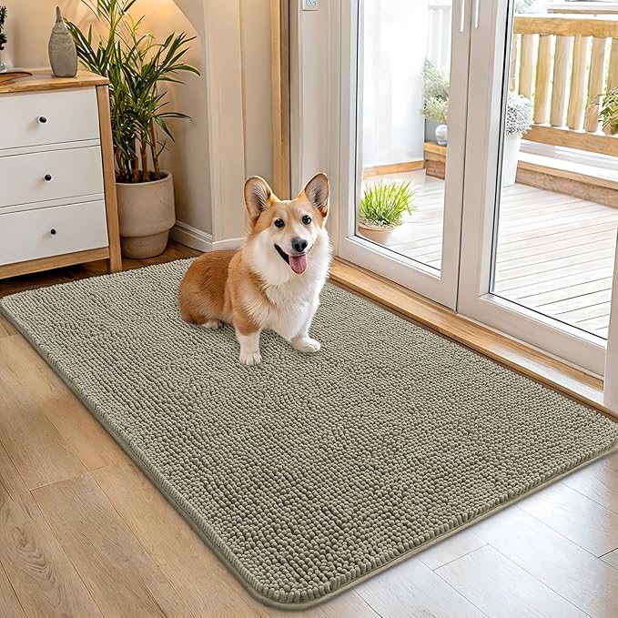 OLANLY Dog Door Mat for Muddy Paws 45x27, Absorbs Moisture and Dirt, Absorbent Non-Slip Washable Doormat, Quick Dry Chenille Mud Mat, Entry Indoor Entryway Carpet for Inside Floor, Warm Taupe by OLANLY