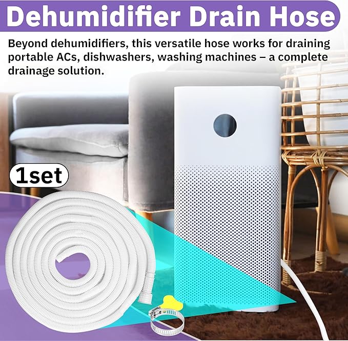 16.5FT Portable Dehumidifier DrainHose - Cuttable Rubber Adapter & Clamp, Flexible Universal AC Replacement Hose Kit - Image 3