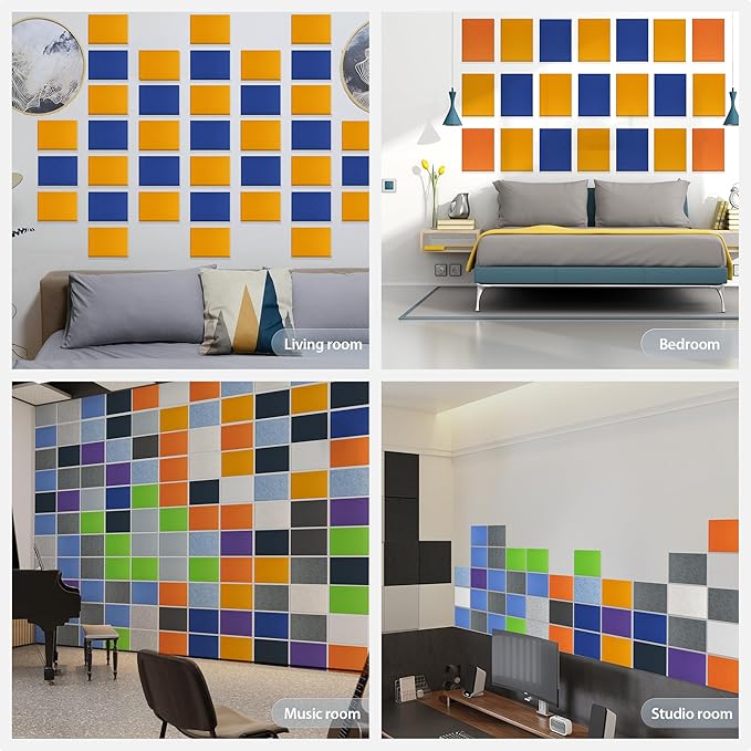 12 Pack Acoustic Panels Self Adhesive Sound Proof Foam, High Density Sound Acoustic Panel, 16X12X0.4 Inch 4:3 Rectangle Panels in Home, Office, Reccording Room, Studio, more(Telecom Blue) - Image 7