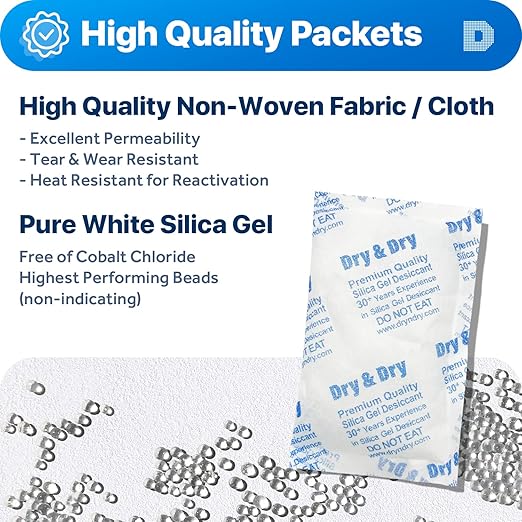 Dry & Dry 100 Gram [30 Packets] Silica Gel Packets Desiccants, Silica Packets - Rechargeable Silica Gel Packs, Desiccants Packets, Silica Gel - Image 3
