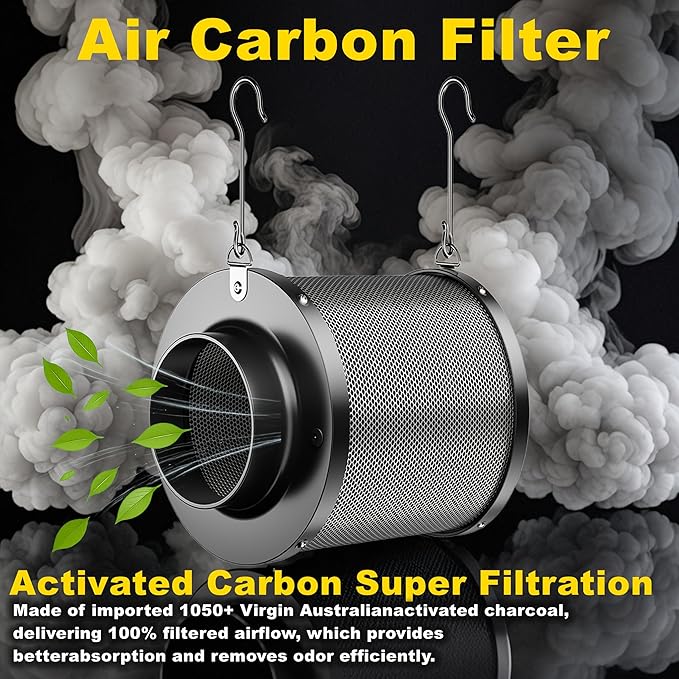MELONFARM Air Filtration Kit, 6" 260 CFM Inline Duct Fan with Speed Controller, 8" High Carbon Filter, 8 Ft Ducting & Rubber Coupler, Air Cooling and Filtration Kit for Grow Tent, Hydroponics - Image 4