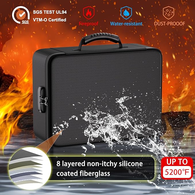 ENGPOW Fireproof Document Box with Lock,5200℉ Soft Case Fireproof Box with 25 Pocket Accordion File Folder,Multi-Layer Fireproof Water Resistant File Organizer Storage for Important Documents,Laptop - Image 4
