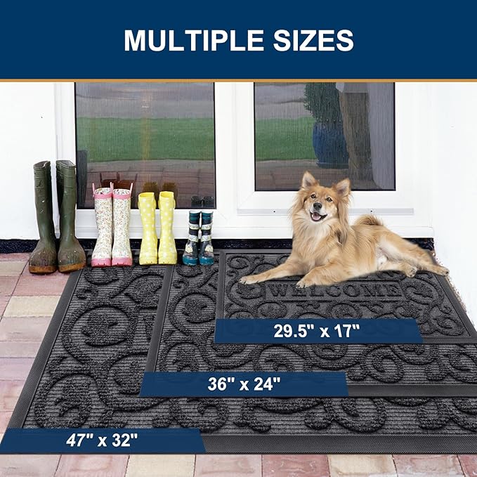 Smiry Welcome Door Mat Outside Entrance, Heavy Duty Trap Dirt and Moisture Easy Clean Low Profile Patio Porch Indoor Outdoor Front Doormat for Entry, 35x23 Inch, Grey - Image 2