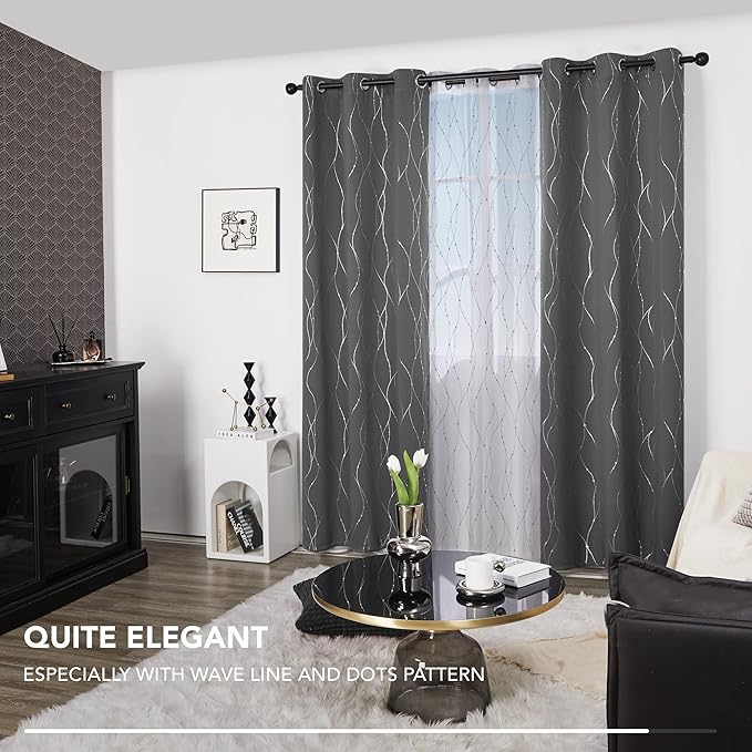 Deconovo Living Room Curtains, Blackout Drapes, Thermal Insulated Soundproof Panels, Modern Silver Wave Dots Print, 42 x 95 Inch Long, Machine Washable Panel for Bedroom Nursery, Set of 2, Light Grey - Image 7