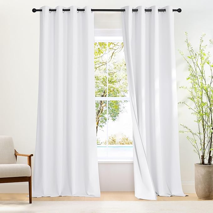 NICETOWN 100% Blackout Long Curtains 102 Inches Length, Privacy Room Darkening Divider Grommet Curtains for Living Room/Bedroom/Glassdoor/Patio, 1 Panel, Pure White, 66W x 102L by NICETOWN