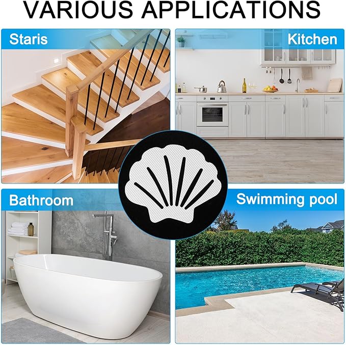 PATIKIL 12 Pcs Non Slip Bathtub Stickers, Anti Slip Shower Stickers Bathroom Shower Floor Decals Sea Shell Shape Cute Treads Tubs, White - Image 5