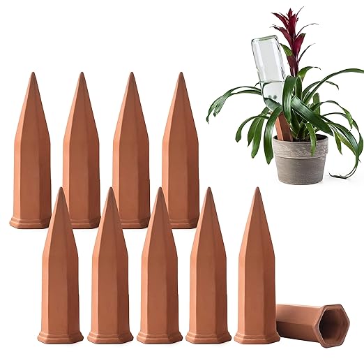 Modern Innovations Ceramic Terracotta Self Watering Spikes (10 Pack) Vacation Automatic Plant Waterer Devices, Indoor/Outdoor Planter Insert, Terra-Cotta Stakes for Potted Plants, Auto-Water System by ModernInnovations