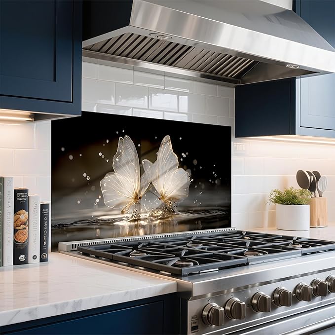 NYZE Kitchen Backsplash Stickers Waterproof Stove Backsplash Protector, 30 X 16 inch Removable Kitchen Wallpaper with Wall Art Decor for Stove Cooking Area(Transparent Butterflies) - Image 3
