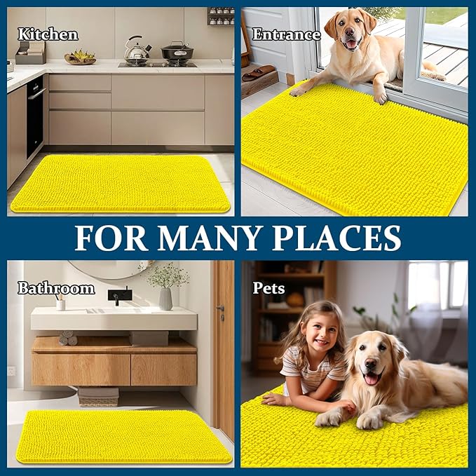 OLANLY Dog Door Mat for Muddy Paws 24x16, Absorbs Moisture and Dirt, Absorbent Non-Slip Washable Doormat, Quick Dry Chenille Mud Mat, Entry Indoor Entryway Carpet for Inside Floor, Lemon Yellow - Image 8