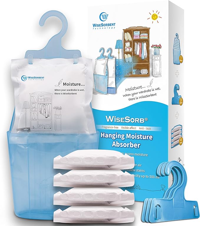 Moisture Absorber Packets with Plastic Case & Hook, Odor Eliminator, Leak Proof, Fragrance Free, Humidity Packs, Hanging Closet Dehumidifier Bags, Moisture Absorber (4 Packs) - Image 8