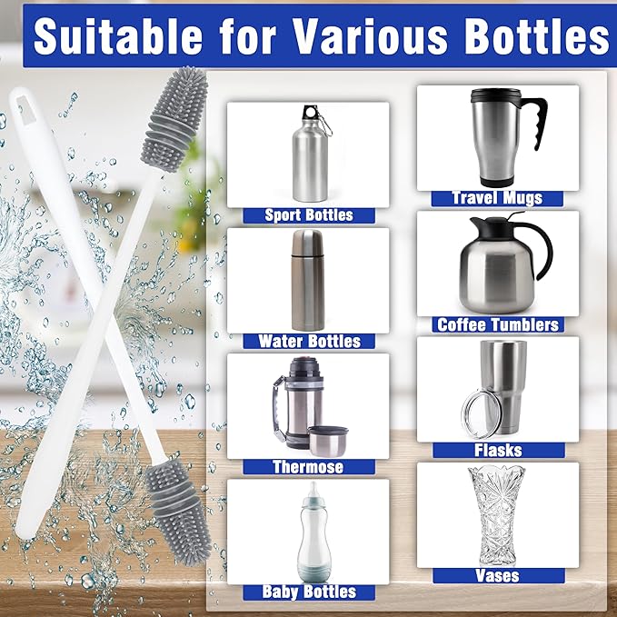 PHYEX 2 Packs Long Handle Bottle Brushes, Water Bottle Cleaner for Washing Narrow Neck/Mouth Bottle - Image 3