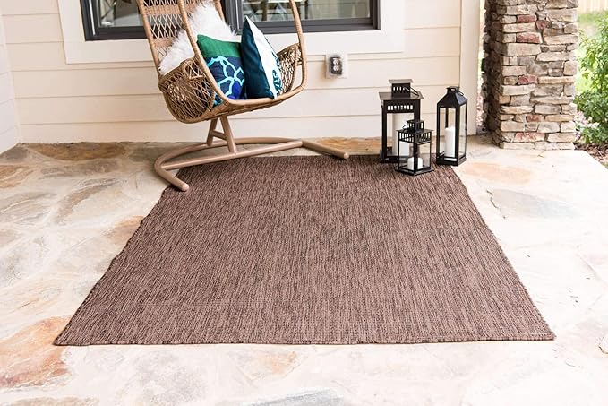 Unique Loom Collection Casual Transitional Solid Heathered Indoor/Outdoor Flatweave Area Rug (8' x 11' 4" Rectangle, Light Brown/Ivory) - Image 4