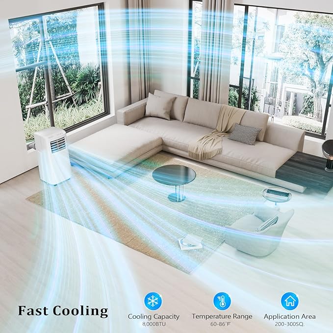 ROVSUN WiFi Enabled Smart 8000 BTU Portable Air Conditioner with Remote & APP Control, 3-in-1 Cooler, Dehumidifier & Fan, Powerful Room Mobile AC Unit with Rolling Wheels & Easy Installation Kit - Image 2
