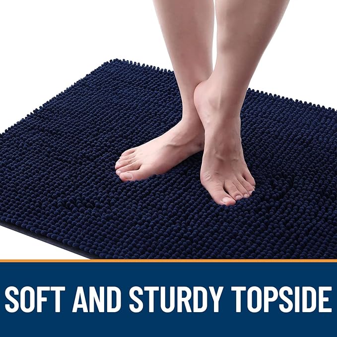 OLANLY Dog Door Mat for Muddy Paws 44x32, Absorbs Moisture and Dirt, Absorbent Non-Slip Washable Doormat, Quick Dry Chenille Mud Mat for Dogs, Entry Indoor Entryway Carpet for Inside Floor, Navy Blue - Image 4