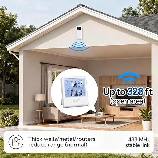 Indoor Outdoor Thermometer Hygrometer, Wireless Digital Temperature & Humidity Monitor with Outdoor Sensor, 328ft Range, Backlight LCD Display for Home, Room, Patio, Battery Included - Image 4